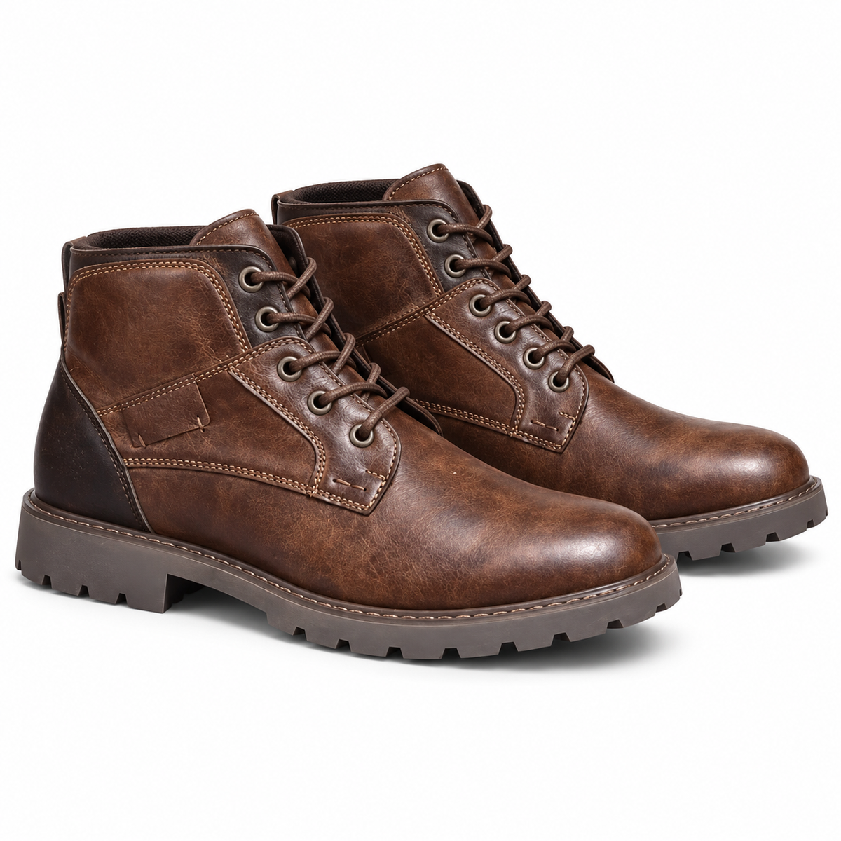 Aaron brown vintage leather boots on white background
