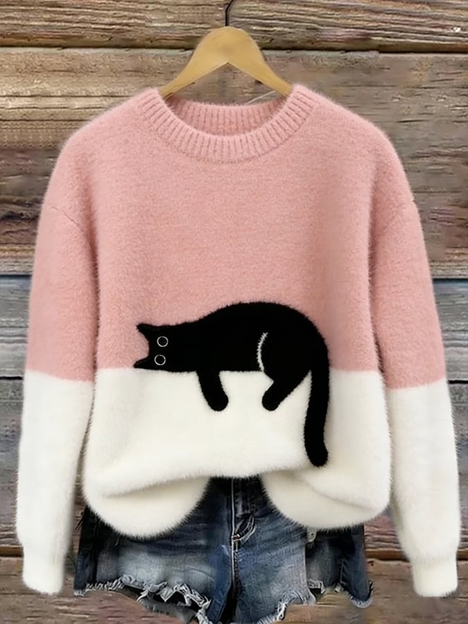 Belinda - Cat Print Oversized Sweater
