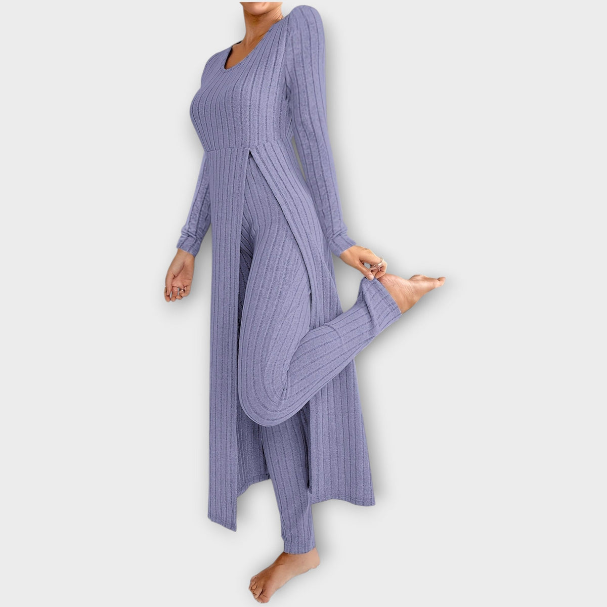 Amelie | Ribbed Knit Lounge Set with Split Tunic