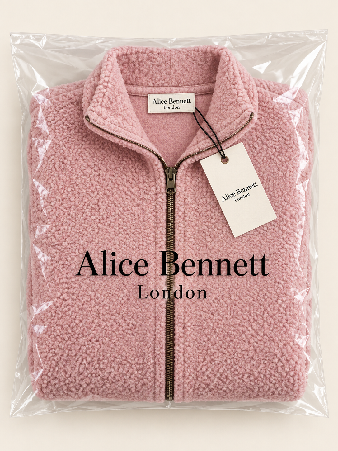 Pink Polar Fleece Zip-Up Jacket – compactly folded Alice Bennett London packaging