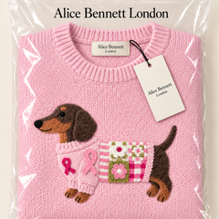Megan & Rose | Dachshund Knit Jumper – compactly folded Alice Bennett London packaging