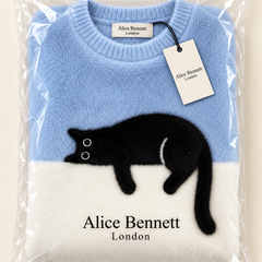 Belinda | Cat-Appliqué Oversized Jumper – compactly folded Alice Bennett London packaging
