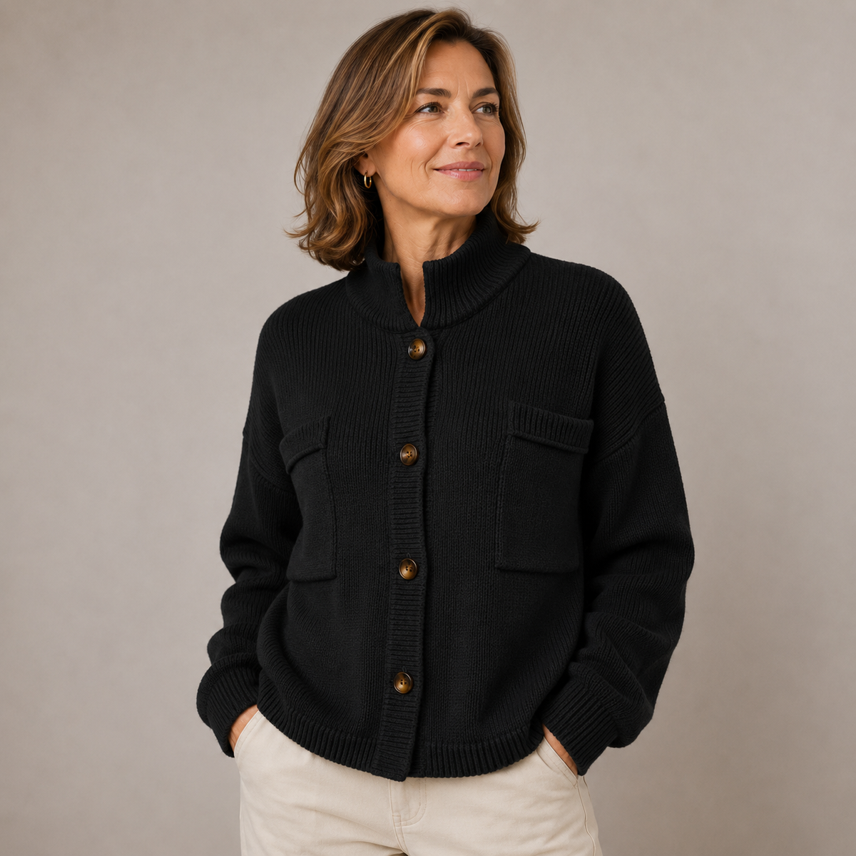 Sybilla | Stand Collar Button Cardigan