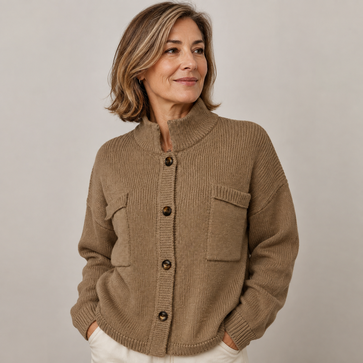 Sybilla | Stand Collar Button Cardigan