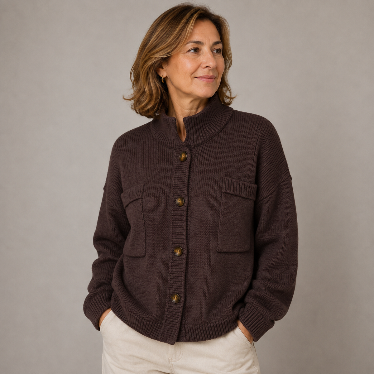 Sybilla | Stand Collar Button Cardigan