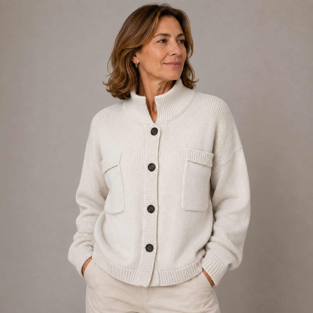 Sybilla | Stand Collar Button Cardigan
