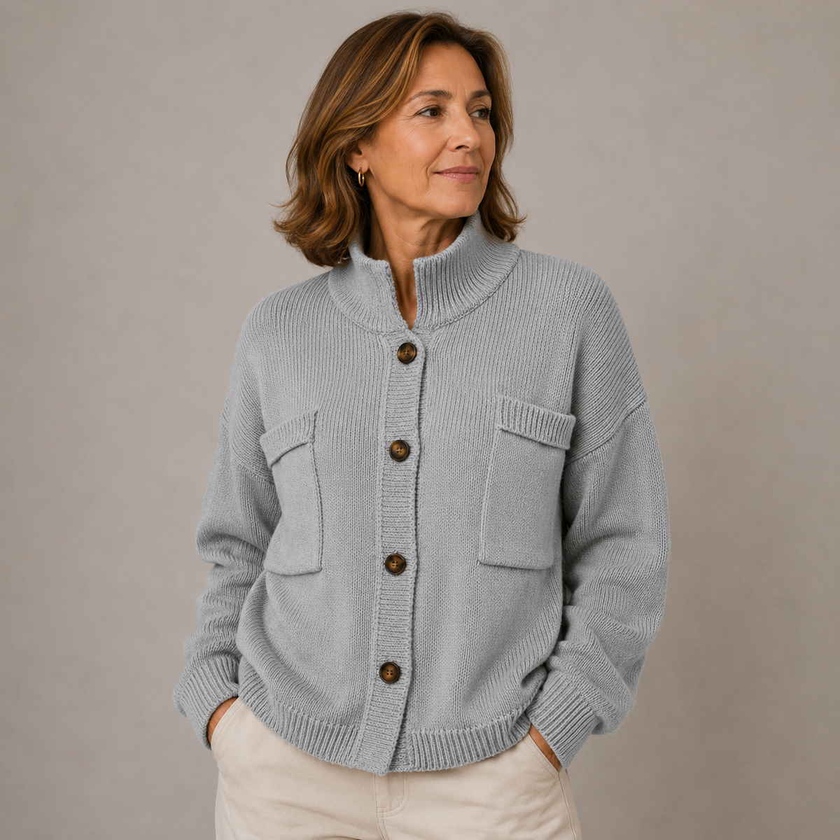 Sybilla | Stand Collar Button Cardigan