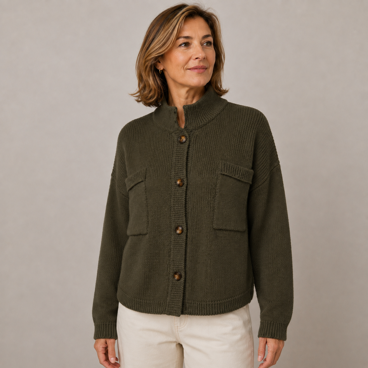 Sybilla | Stand Collar Button Cardigan
