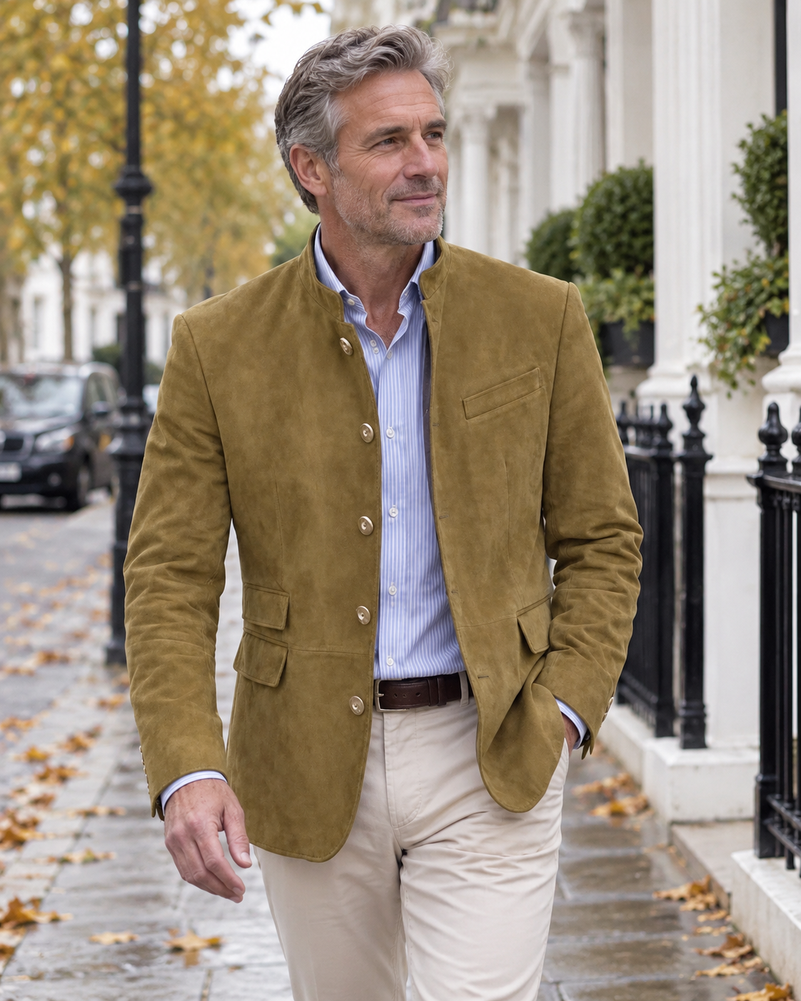 Averdon Premium Tailored Coat worn by a mature British man on a London street