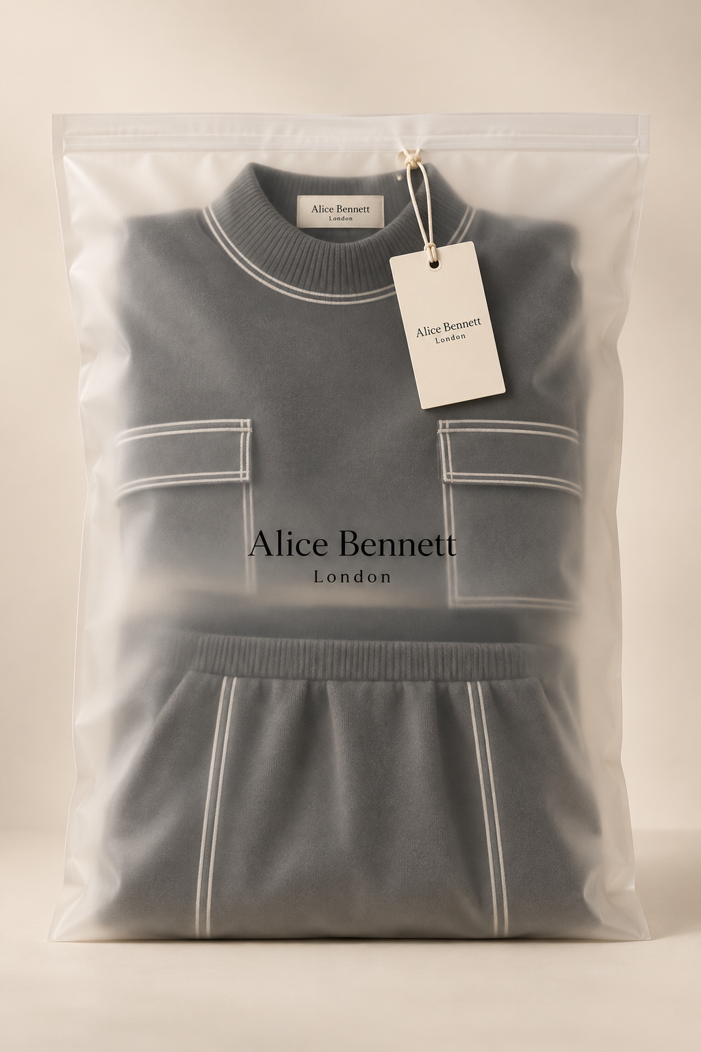 Alice Bennett London Avery charcoal two-piece set in luxury packaging