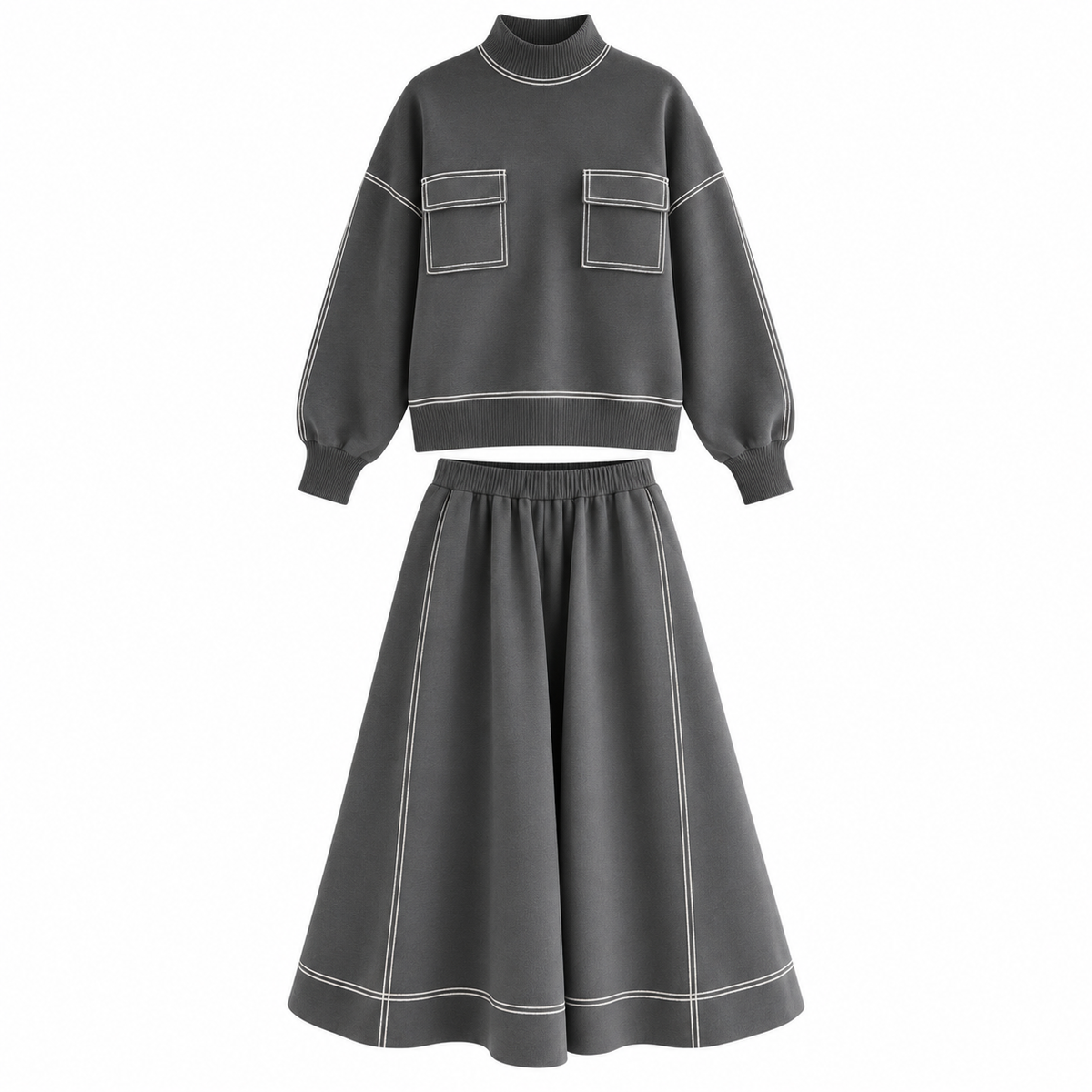 Avery charcoal grey two-piece set on white background