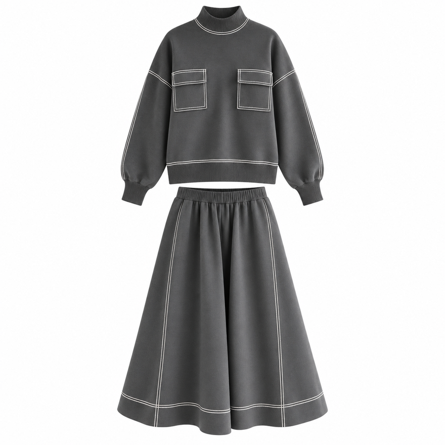 Avery charcoal grey two-piece set on white background