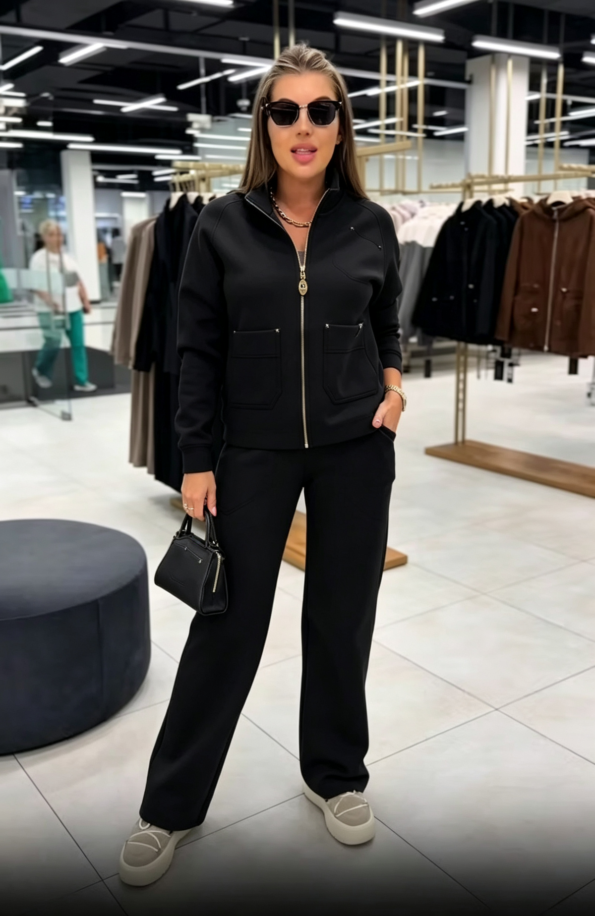 Floranique | Soft-Touch Cropped Jacket & Wide-Leg Trousers Set