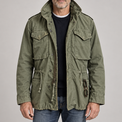 Bickle Army Look Jacket in army green, front studio e-commerce photo