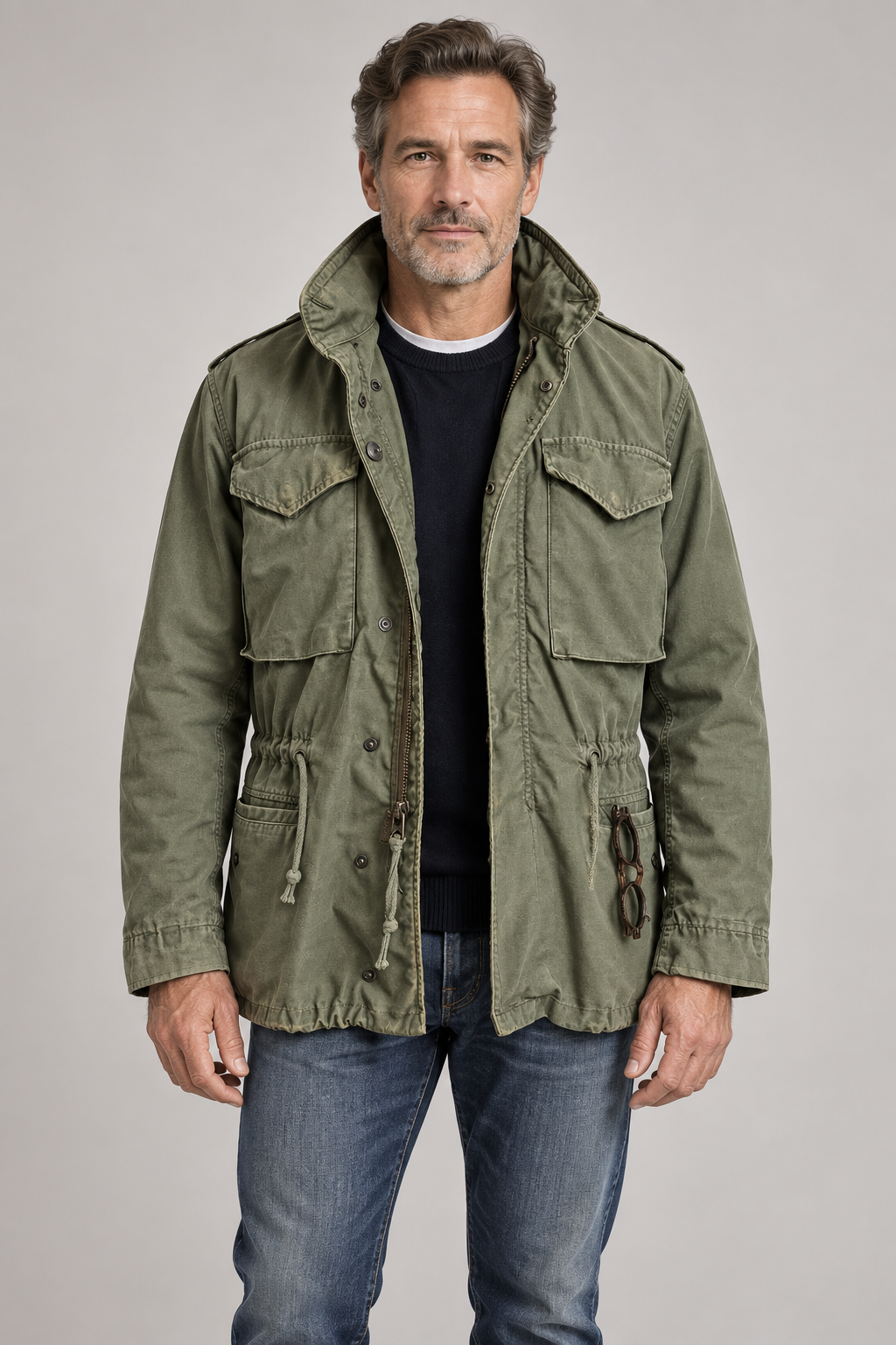 Bickle Army Look Jacket in army green, front studio e-commerce photo