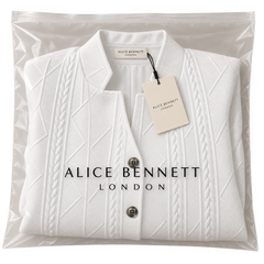 White textured button-front blazer in Alice Bennett London packaging