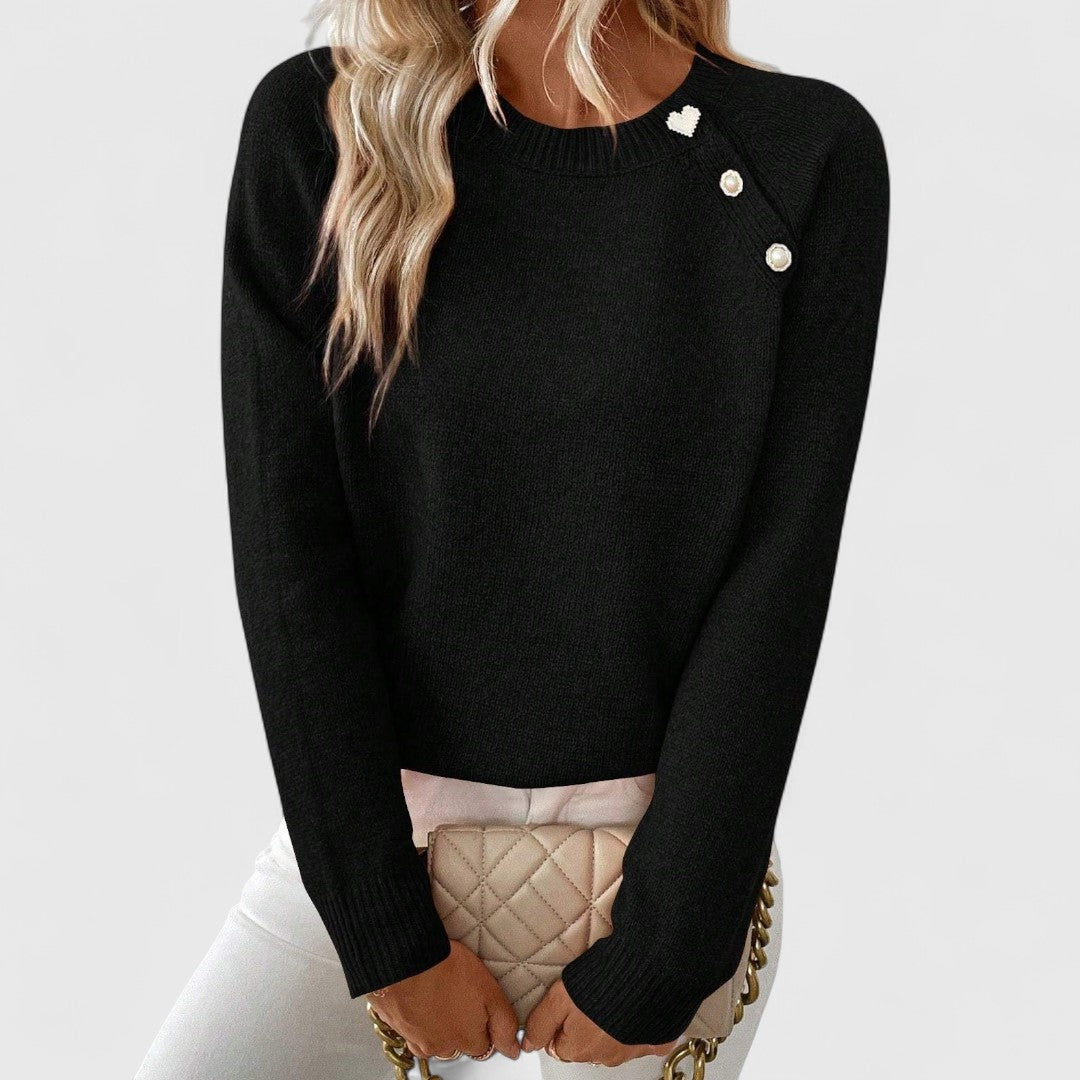 ISABELLE – ELEGANT PEARL BUTTON SWEATER