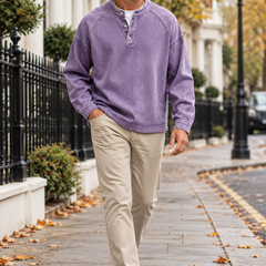 Calor Soft-Touch Henley Shirt worn by a mature male model in London