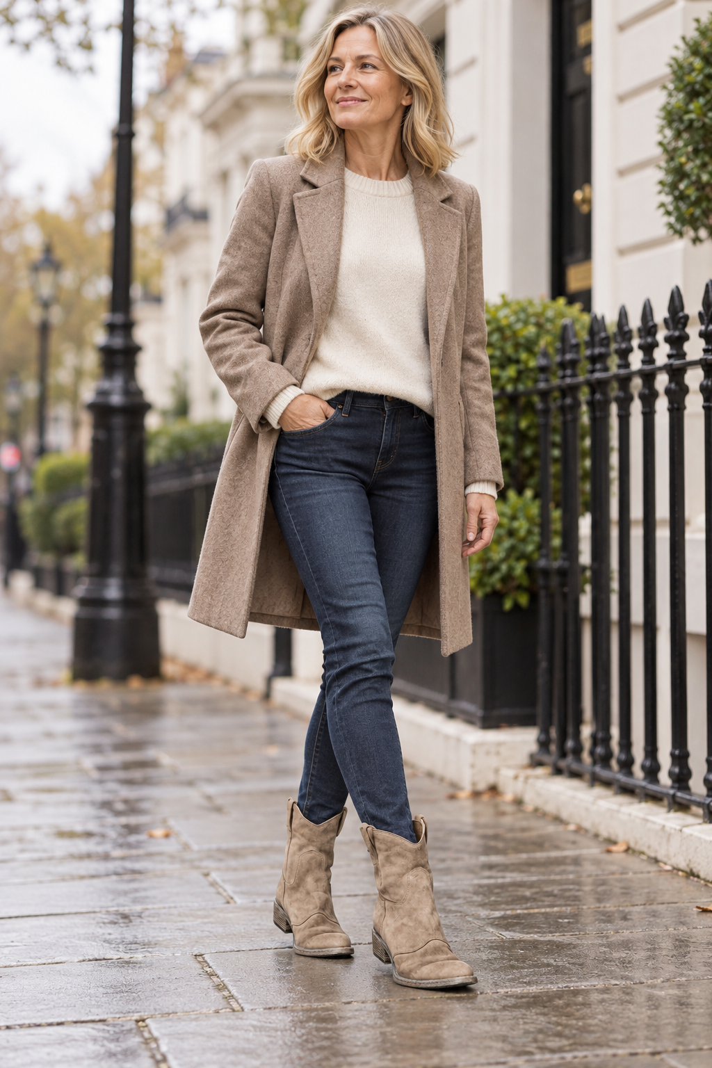 Charlotte Western Boots worn by a mature model in London