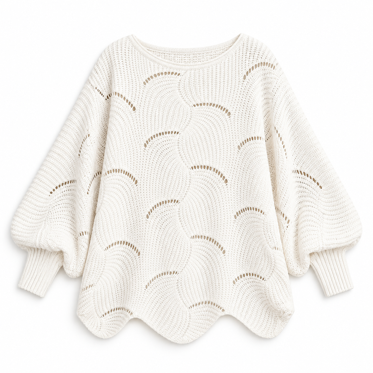 Coravina white textured open-knit jumper on a white background