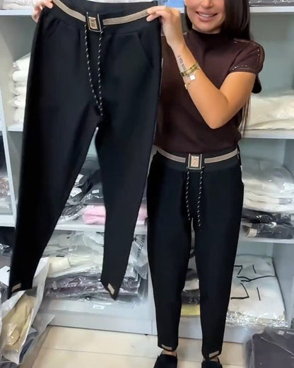 Elegant Pants with Drawstring and Elastic Waist