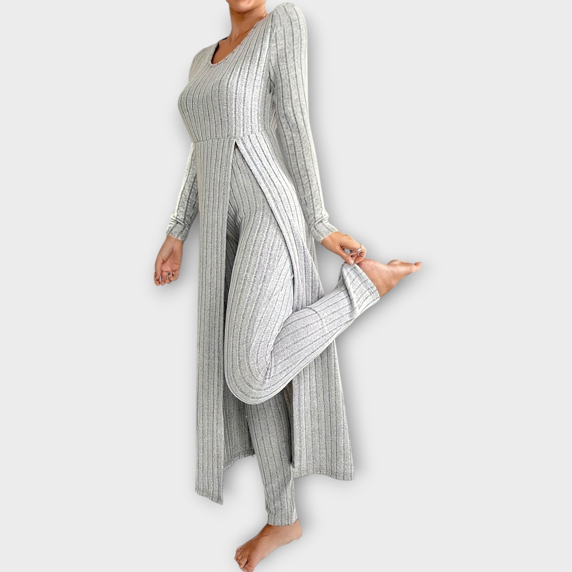 Amelie | Ribbed Knit Lounge Set with Split Tunic
