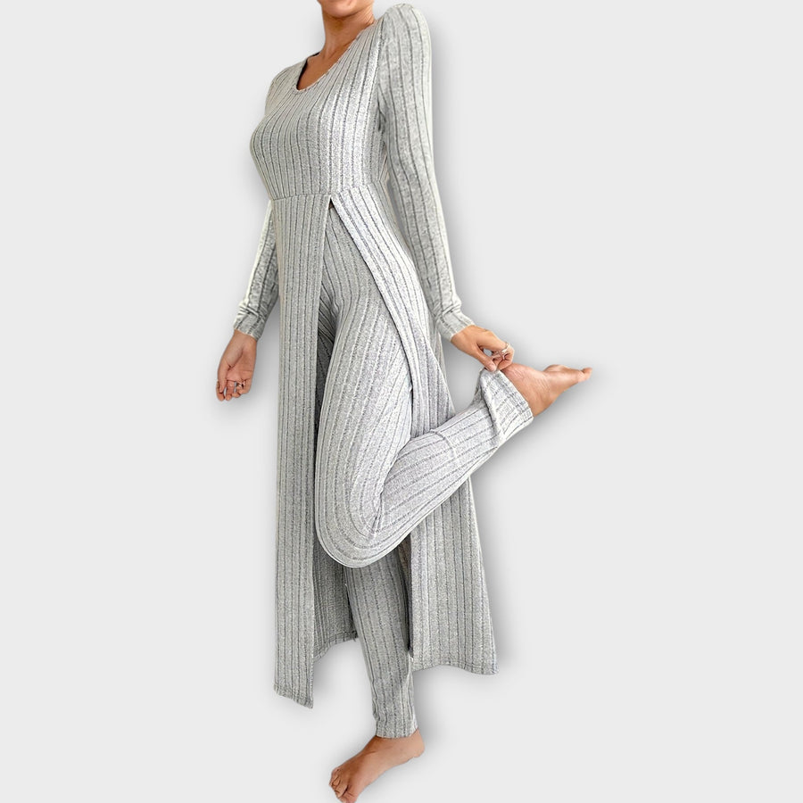 Amelie | Ribbed Knit Lounge Set with Split Tunic