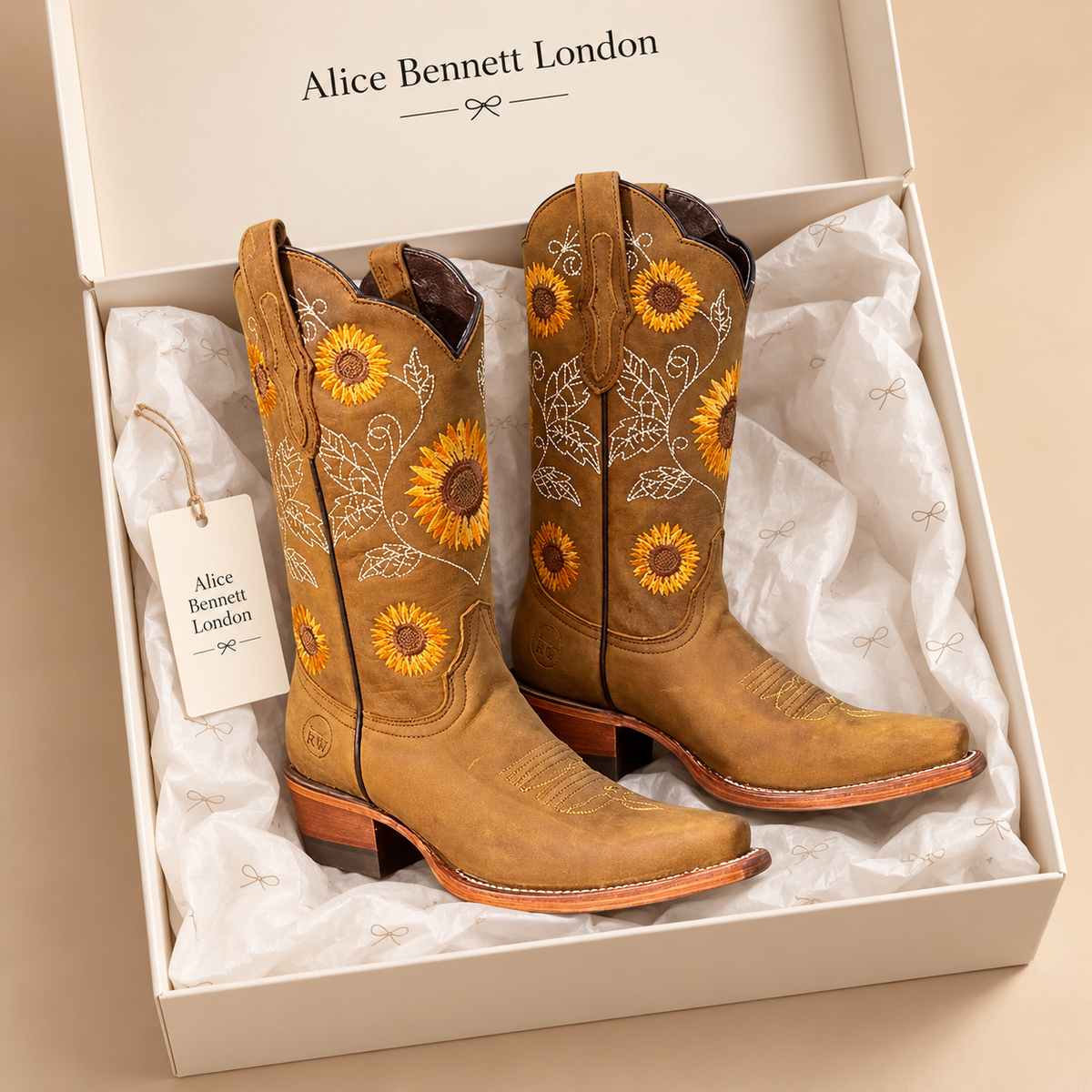 Daisy Western Boots in an Alice Bennett London shoebox