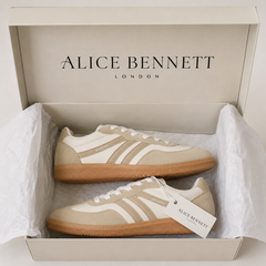 Deliza orthopaedic trainers in an Alice Bennett London shoebox with logo inside lid and hangtag