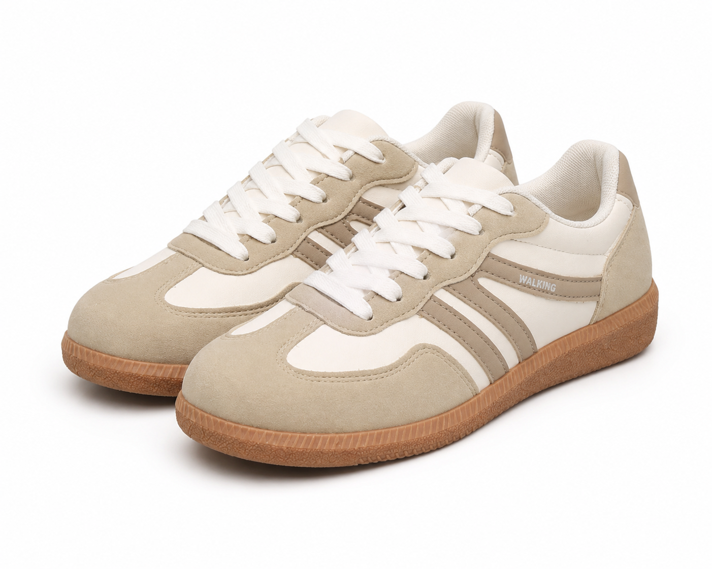 Deliza orthopaedic trainers in off-white and beige, front view