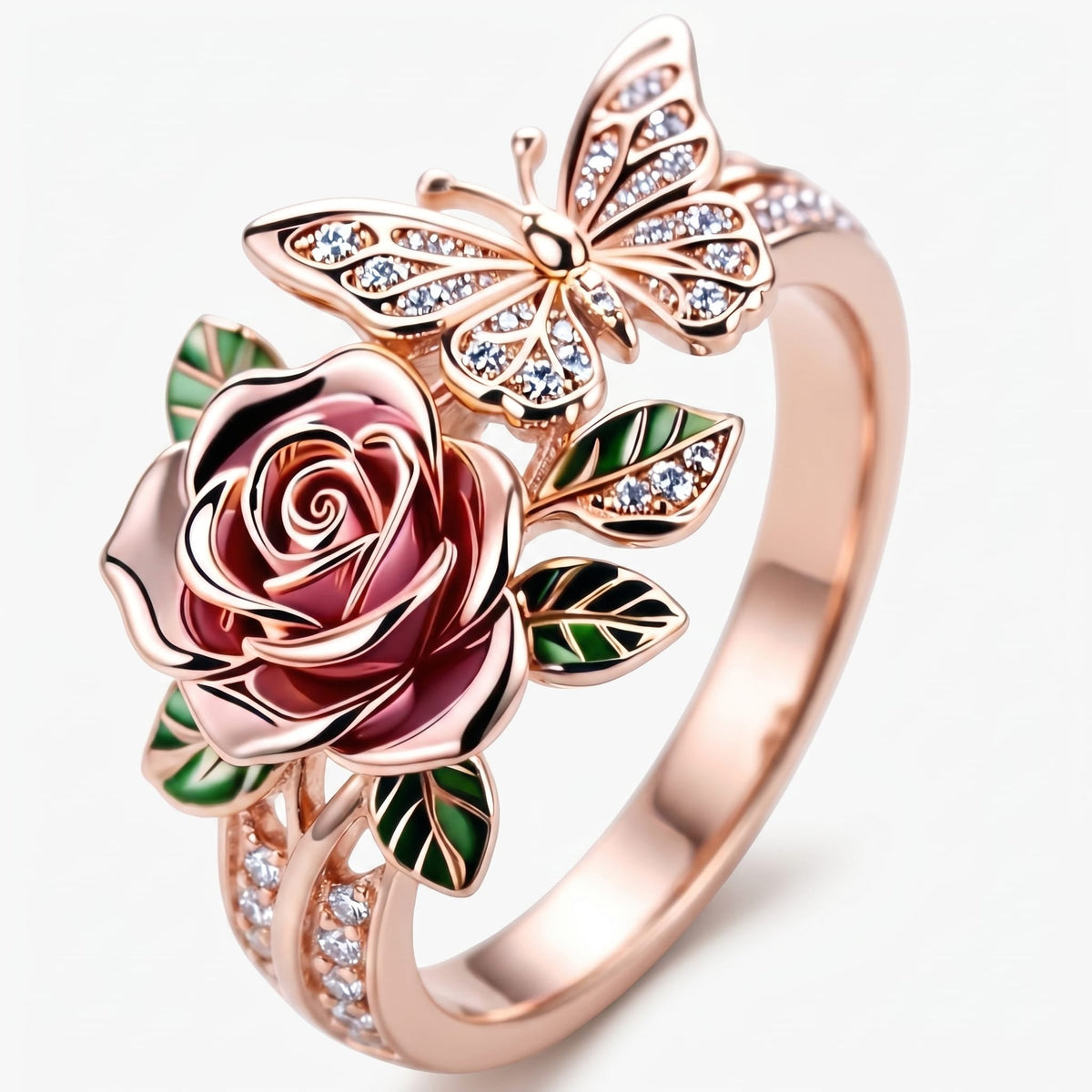 Rose & Butterfly Ring - (ADJUSTABLE)