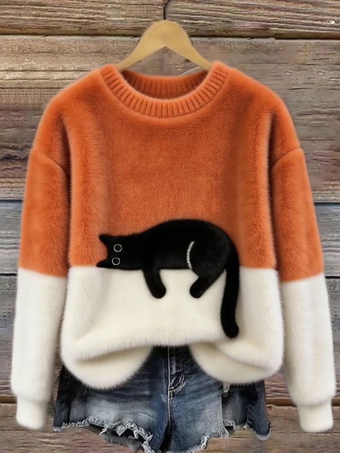 Belinda - Cat Print Oversized Sweater