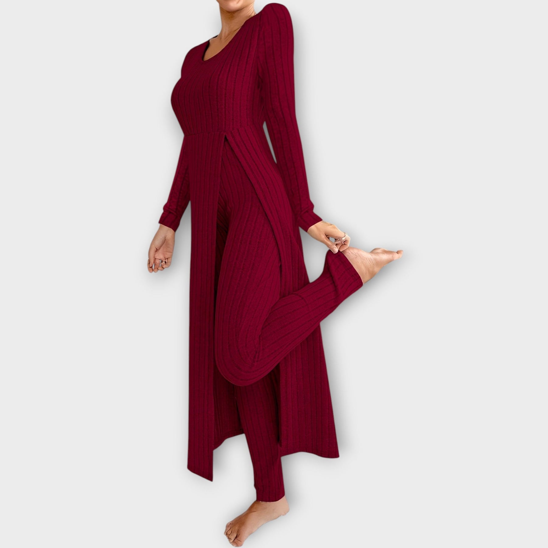 Amelie | Ribbed Knit Lounge Set with Split Tunic