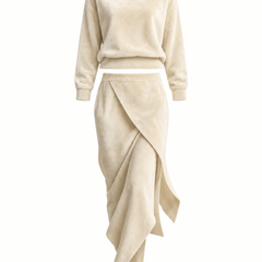 Elara cream velour two-piece set on white background