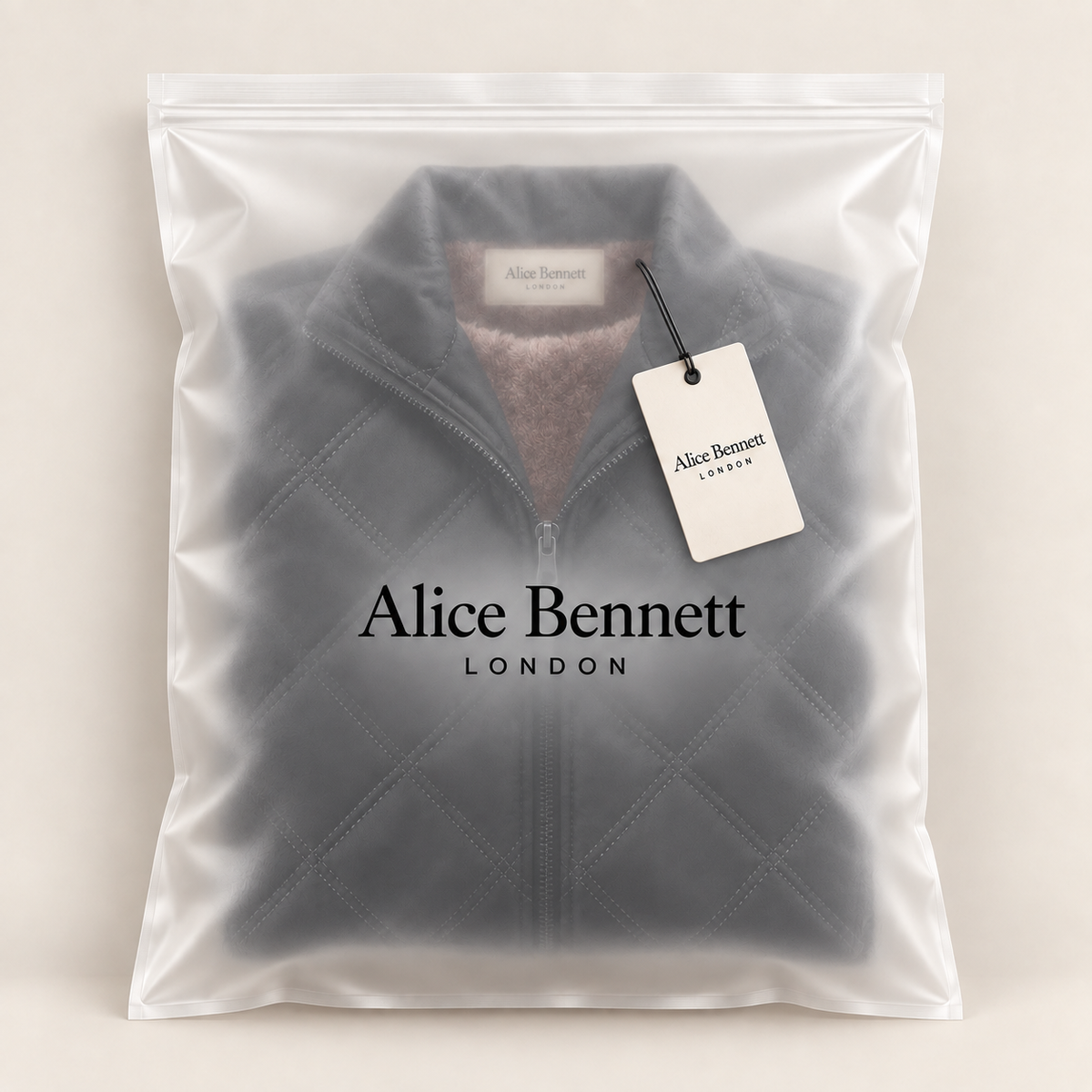 Elliot quilted fleece-lined jacket in Alice Bennett London packaging