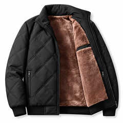 Elliot black quilted fleece-lined jacket on white background