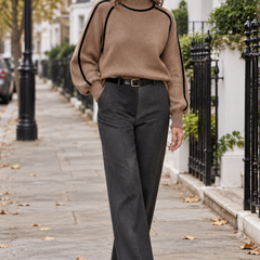 Emilie brown piped turtleneck jumper worn in London