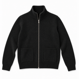 Evelyn black zip cardigan on a white background