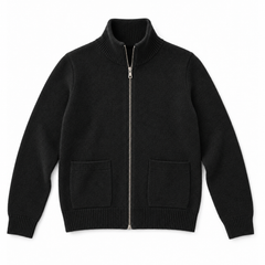 Evelyn black zip cardigan on a white background