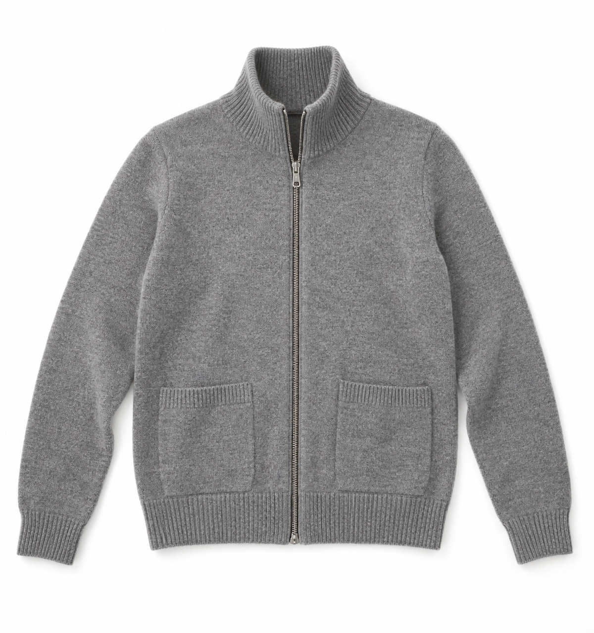 Evelyn grey zip cardigan on a white background