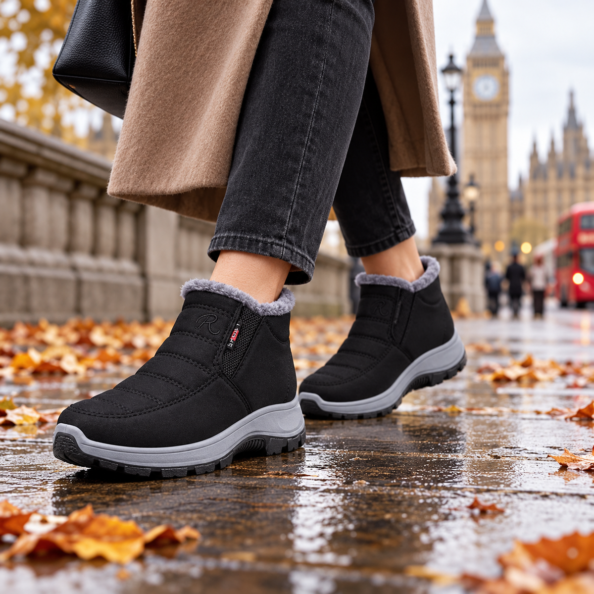 Sianna quilted faux-fur-lined slip-on ankle boots worn in London