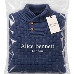 Nevan textured knit jumper folded in Alice Bennett London branded packaging