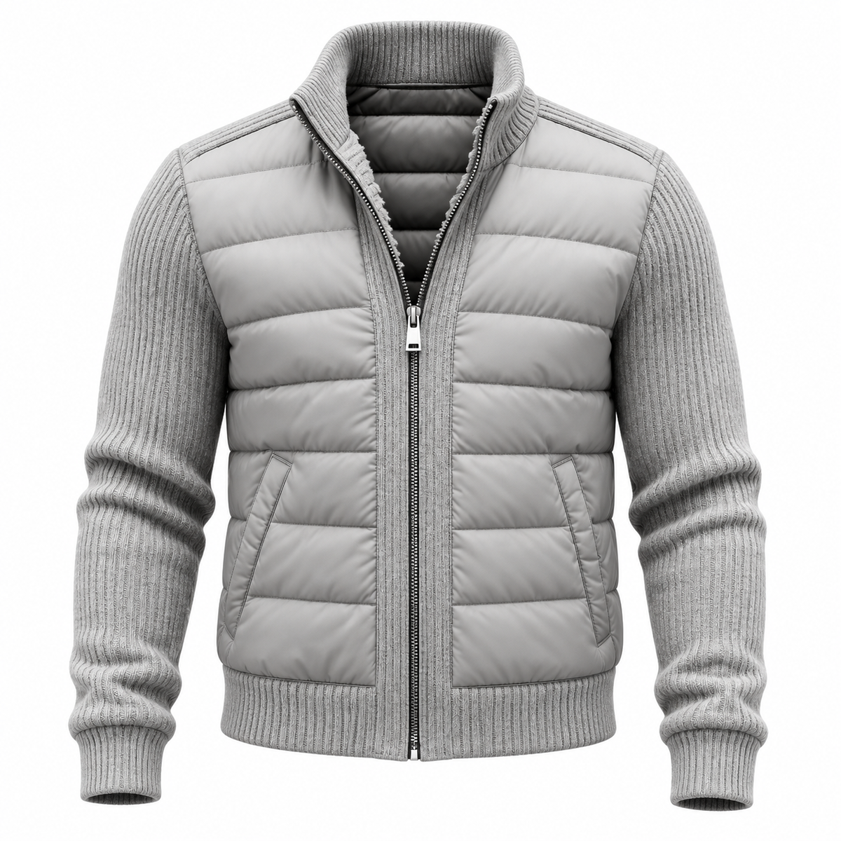 Kylian men's grey quilted knit jacket on a white background