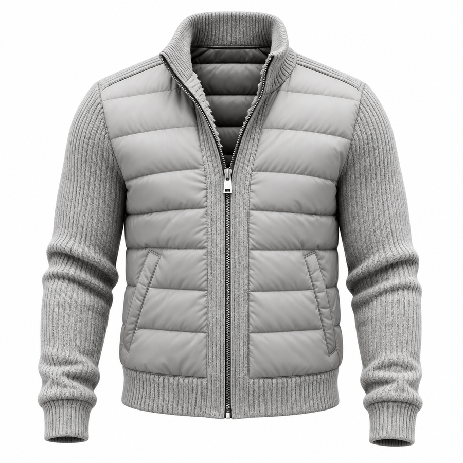 Kylian men's grey quilted knit jacket on a white background