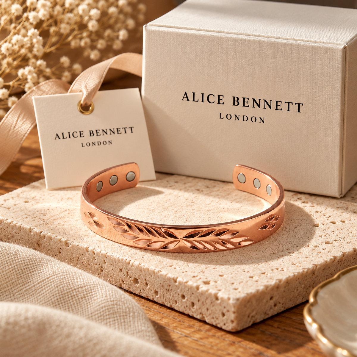 Cora’s Canopy Copper Bracelet with Alice Bennett London packaging