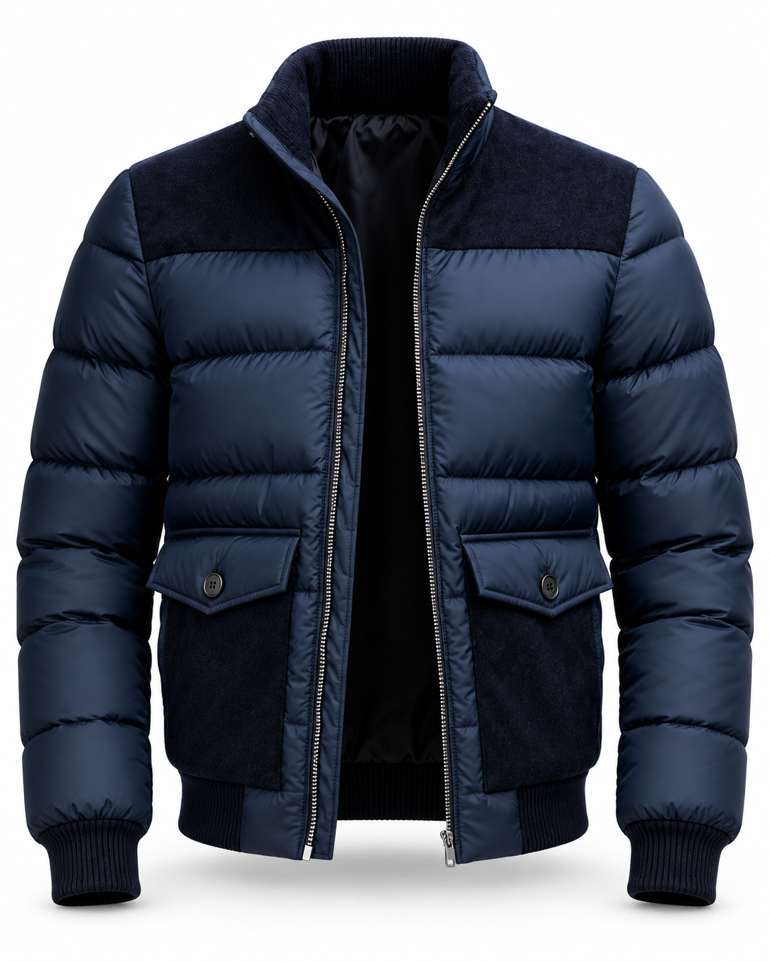 Matuidi men's quilted puffer jacket, navy, front view