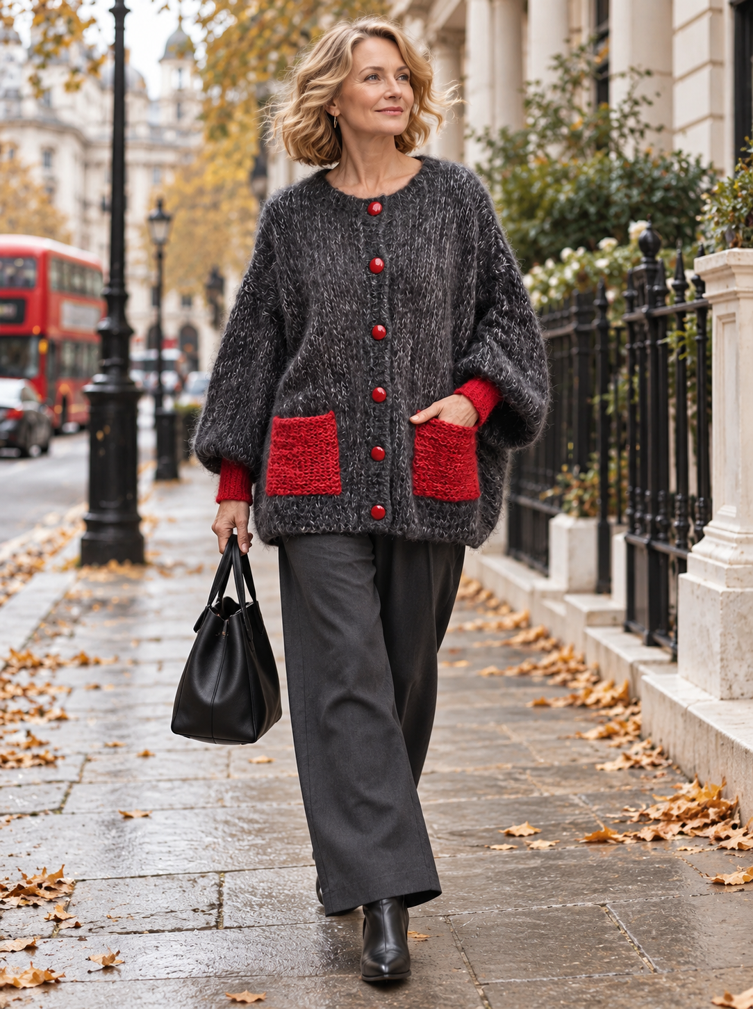 Bellorine textured knit cardigan worn in London