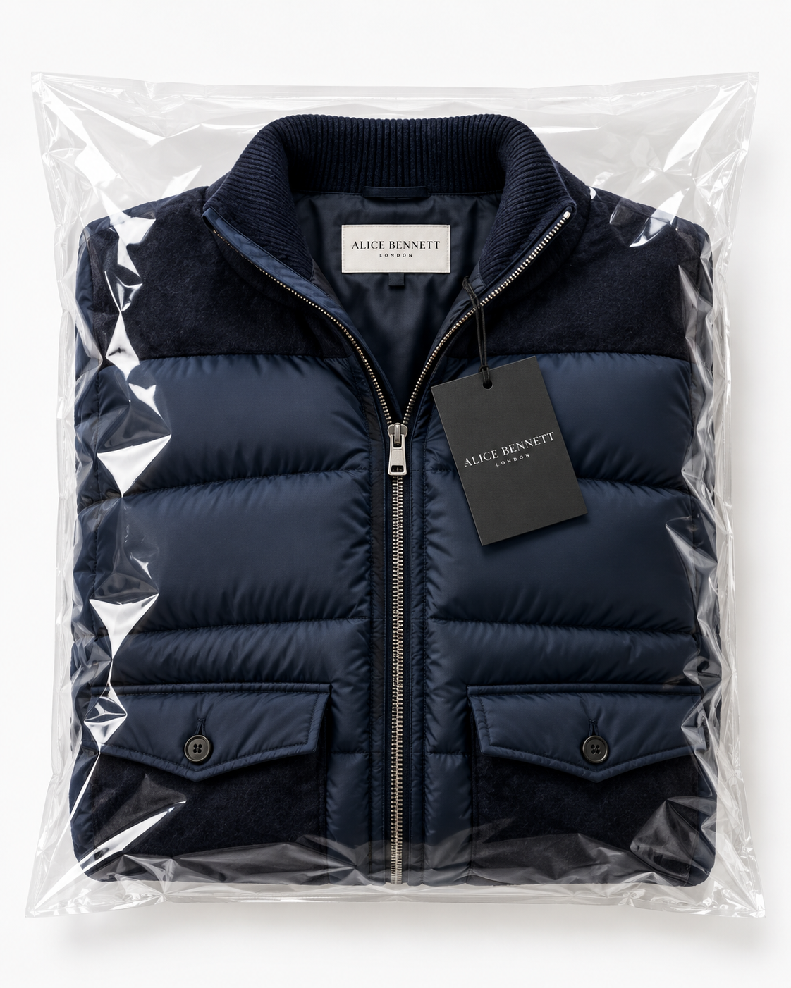 Matuidi navy quilted puffer jacket in branded packaging