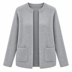 Avenelle relaxed pocket knit cardigan in grey on a white background