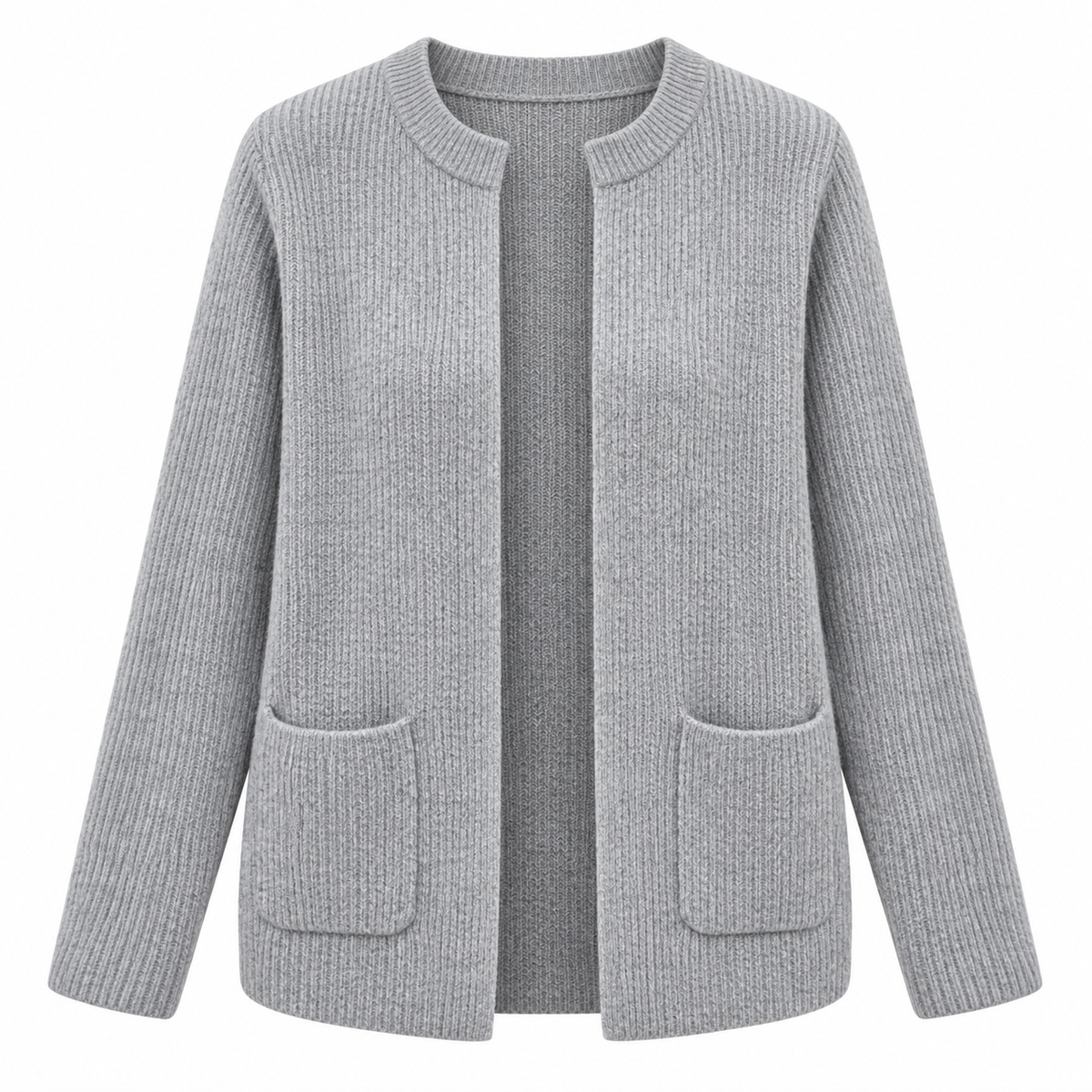Avenelle relaxed pocket knit cardigan in grey on a white background